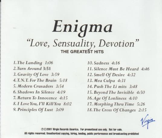 Enigma: Love, Sensuality, Devotion: The Greatest Hits Advance Promo