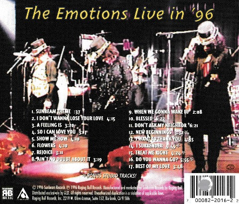 The Emotions: Live In '96 w/ Back Hole-Punched Artwork