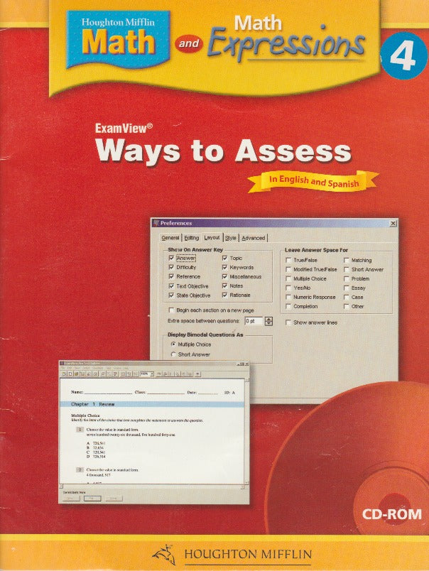 Houghton Mifflin Math & Math Expressions: ExamView Ways To Assess Grade 4 w/ Manual
