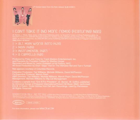 3LW: I Can't Take It (No More Remix) Promo