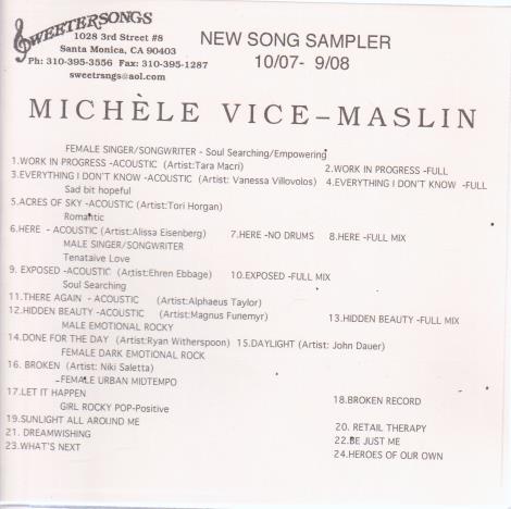 Sweetersongs: New Song Sampler 10/07 - 9/08 Promo w/ Artwork