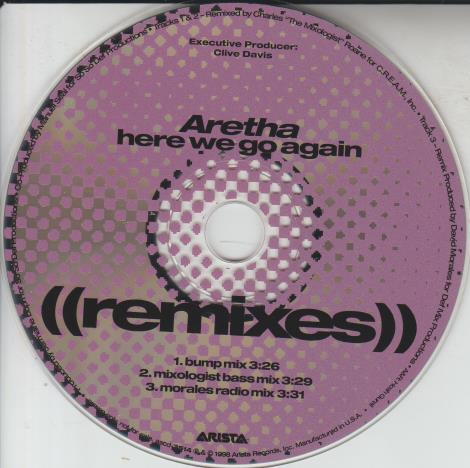 Aretha Franklin: Here We Go Again: Remixes 3-Track Promo w/ No Artwork