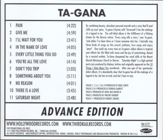Ta-Gana: Ta-Gana Advance Promo w/ Back Artwork
