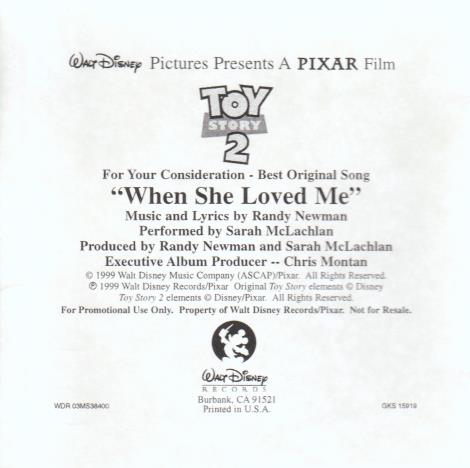 For Your Consideration: Toy Story 2: Best Original Song: When She Loved Me Promo w/ Artwork