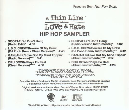 A Thin Line Between Love & Hate: Hip Hop Sampler Promo