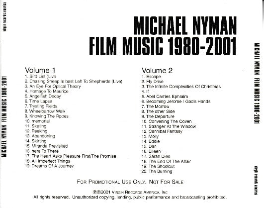 Michael Nyman: Film Music 1980-2001 2-Disc Set Promo w/ Artwork