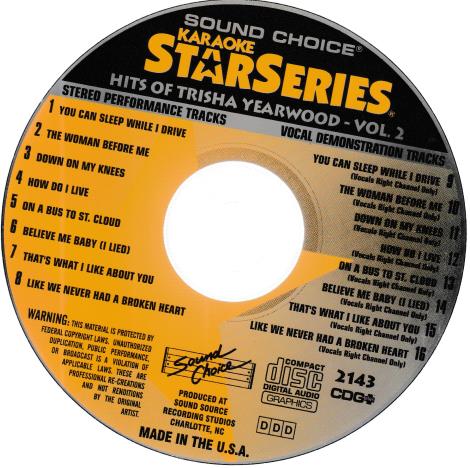 Sound Choice Karaoke StarSeries: Hits Of Trisha Yearwood Volume 2 2143  w/ No Artwork
