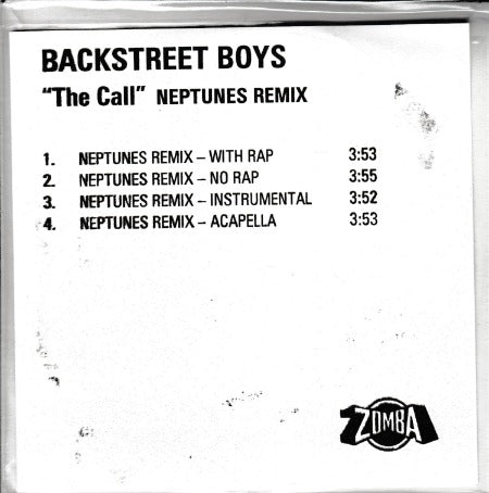 Backstreet Boys: The Call: Neptunes Remix Promo w/ Artwork
