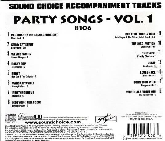 Karaoke Spotlight Series: Pop/Rock: Party Songs Volume 1 8106 ...
