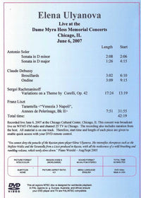 Elena Ulyanova: Live At The Dame Myra Hess Memorial Concerts In Chicago