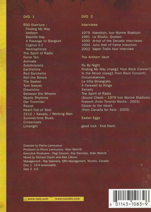 Rush R30: 30th Anniversary World Tour 2-Disc Set w/ Guitar Picks ...