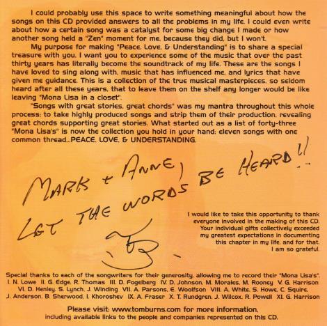 Tom Burns: Peace Love & Understanding w/ Autographed Artwork