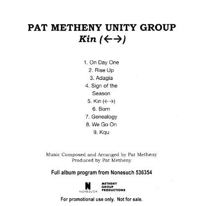 Unity Band Kin Pat Metheny Unity Group: Kin ( ) Promo – NeverDieMedia