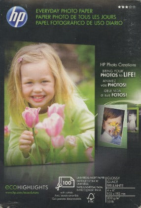 HP Everyday Photo Paper: Glossy 4" X 6" 100 Sheets