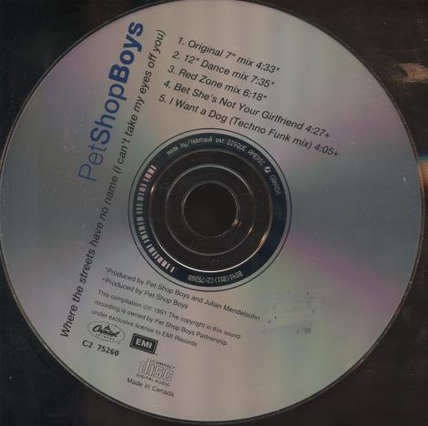 Pet Shop Boys: Where The Streets Have No Name  (I Can't Take My Eyes Off You) w/ No Artwork
