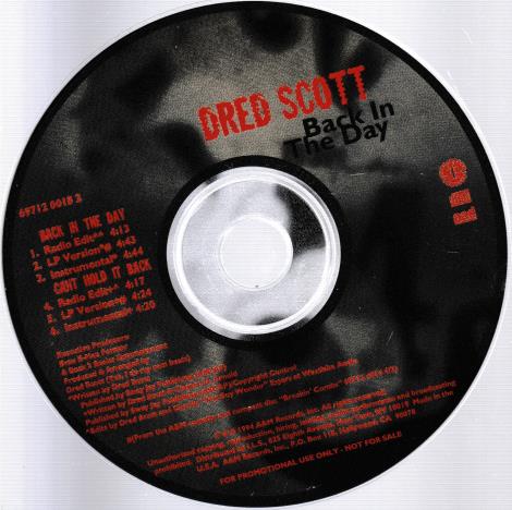 Dred Scott: Back In The Day / Can't Hold It Back Promo w/ No Artwork